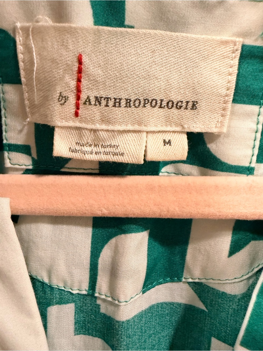 Anthropologie Somerset Green and White Geometric Short-Sleeve Dress - Picture 2 of 5